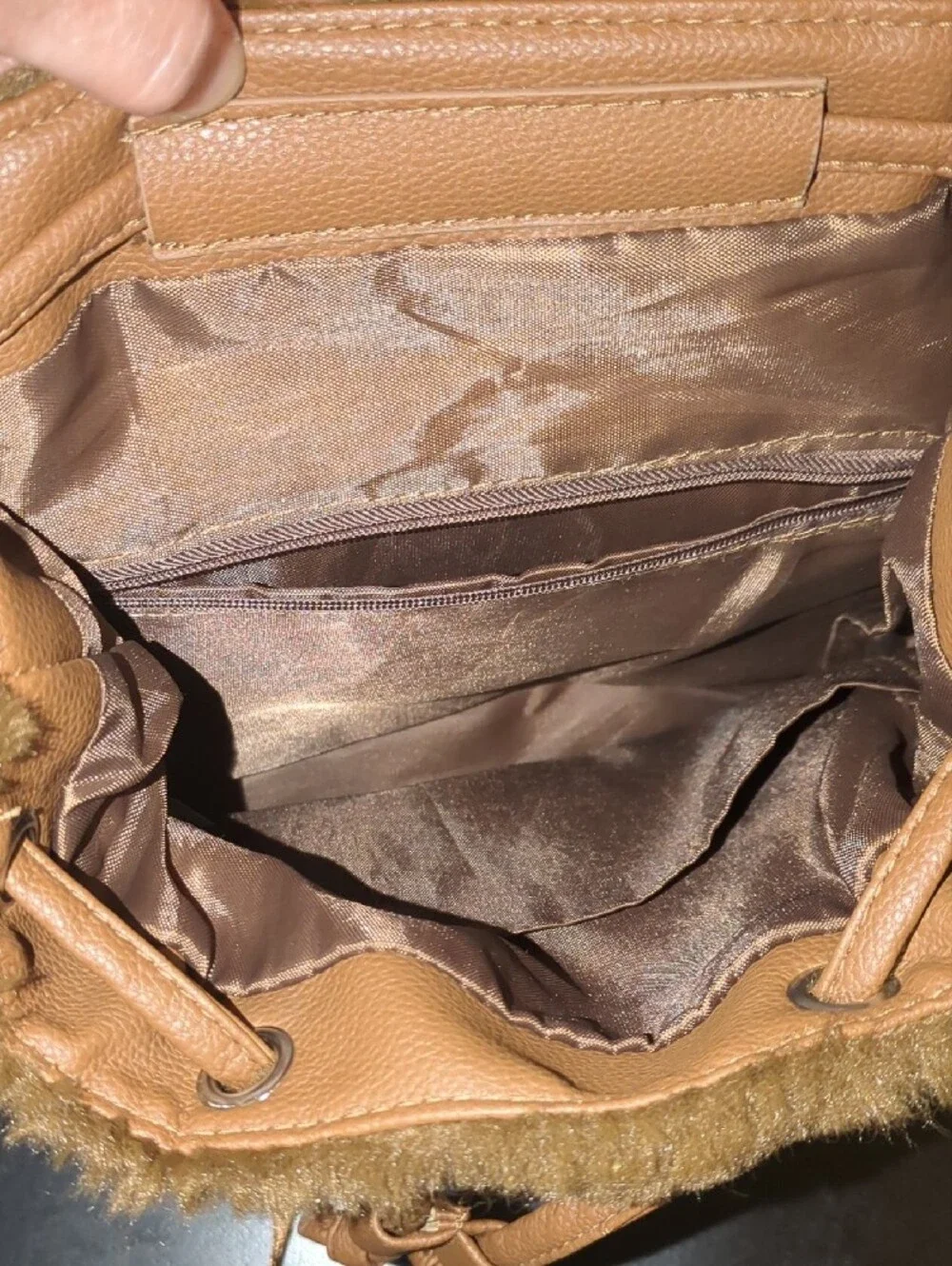 Brown Faux Fur Drawstring Handbag/Backpack